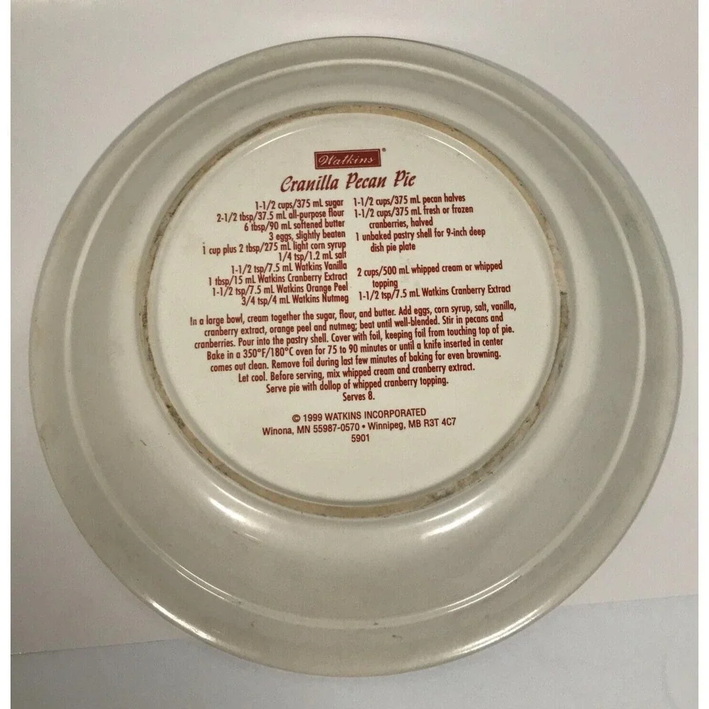 Watkins 1999 Cranilla Pecan Pie Plate Ceramic Winter Victorian House Sleigh 5901